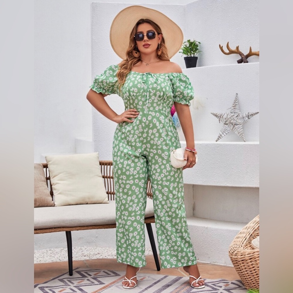 #20NWT LUXOLOGY ♥️Long jumpsuit with floral print and lantern sleeves SIZE S